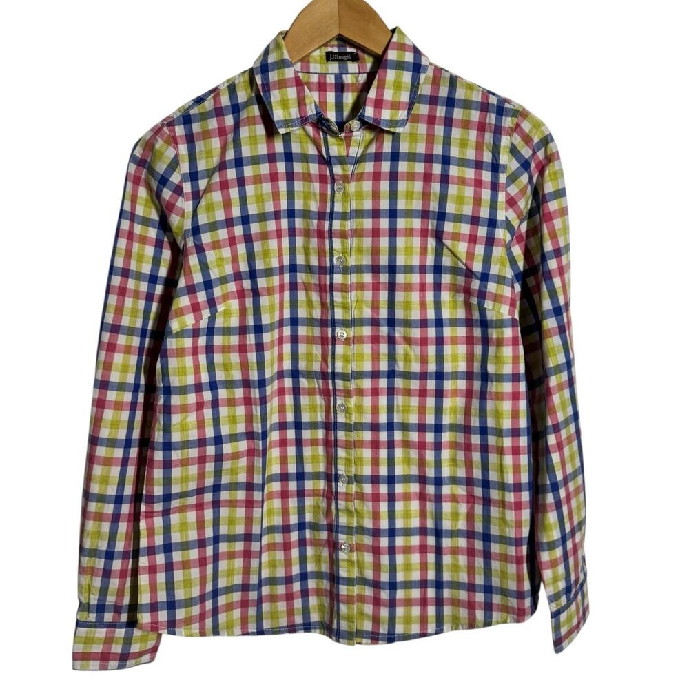 J. McLaughlin Button Up Shirt‎ Top Women 4 Colorful Plaid Cotton Preppy Modest